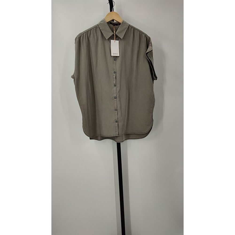 Quince Olive Green Button-Up Top